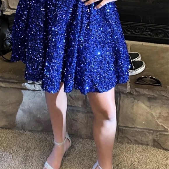 Blue Sequin Short Homecoming Party Cocktail Prom Dress Sizes S 4/6. - Picture 3 of 9